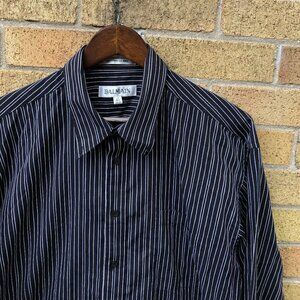 Balmain Paris Striped Button Up Shirt Black Size 16.5 LT